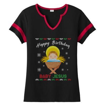 Happy Birthday Jesus Funny Ugly Christmas Gift Ladies Halftime Notch Neck Tee