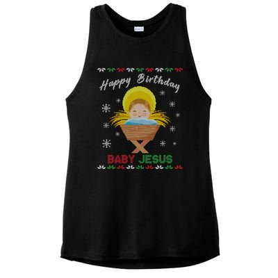 Happy Birthday Jesus Funny Ugly Christmas Gift Ladies PosiCharge Tri-Blend Wicking Tank