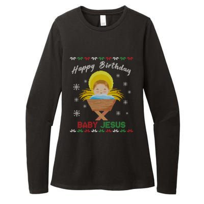 Happy Birthday Jesus Funny Ugly Christmas Gift Womens CVC Long Sleeve Shirt