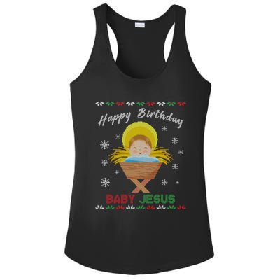 Happy Birthday Jesus Funny Ugly Christmas Gift Ladies PosiCharge Competitor Racerback Tank