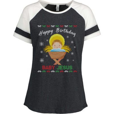 Happy Birthday Jesus Funny Ugly Christmas Gift Enza Ladies Jersey Colorblock Tee