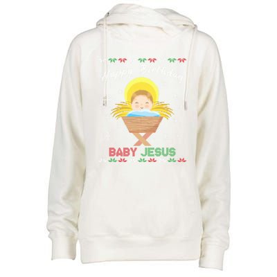 Happy Birthday Jesus Funny Ugly Christmas Gift Womens Funnel Neck Pullover Hood