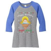 Happy Birthday Jesus Funny Ugly Christmas Gift Women's Tri-Blend 3/4-Sleeve Raglan Shirt