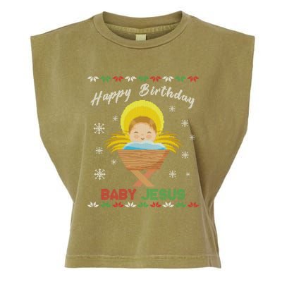 Happy Birthday Jesus Funny Ugly Christmas Gift Garment-Dyed Women's Muscle Tee