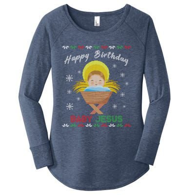 Happy Birthday Jesus Funny Ugly Christmas Gift Women's Perfect Tri Tunic Long Sleeve Shirt