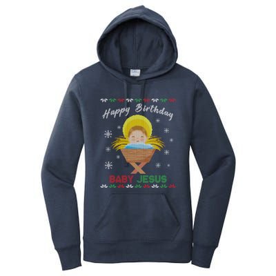 Happy Birthday Jesus Funny Ugly Christmas Gift Women's Pullover Hoodie