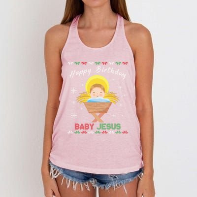 Happy Birthday Jesus Funny Ugly Christmas Gift Women's Knotted Racerback Tank