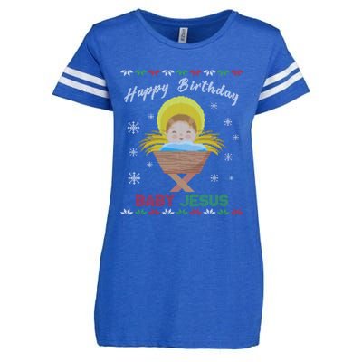 Happy Birthday Jesus Funny Ugly Christmas Gift Enza Ladies Jersey Football T-Shirt