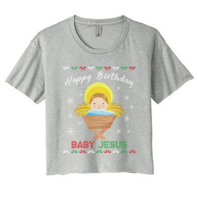 Happy Birthday Jesus Funny Ugly Christmas Gift Women's Crop Top Tee