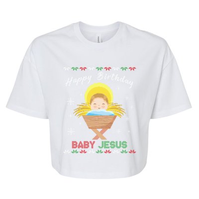 Happy Birthday Jesus Funny Ugly Christmas Gift Bella+Canvas Jersey Crop Tee