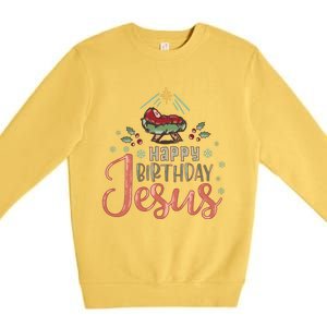 Happy Birthday Jesus Christ The Savior Is Born Christian Retro Christmas Premium Crewneck Sweatshirt