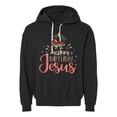 Happy Birthday Jesus Christ The Savior Is Born Christian Retro Christmas Garment-Dyed Fleece Hoodie