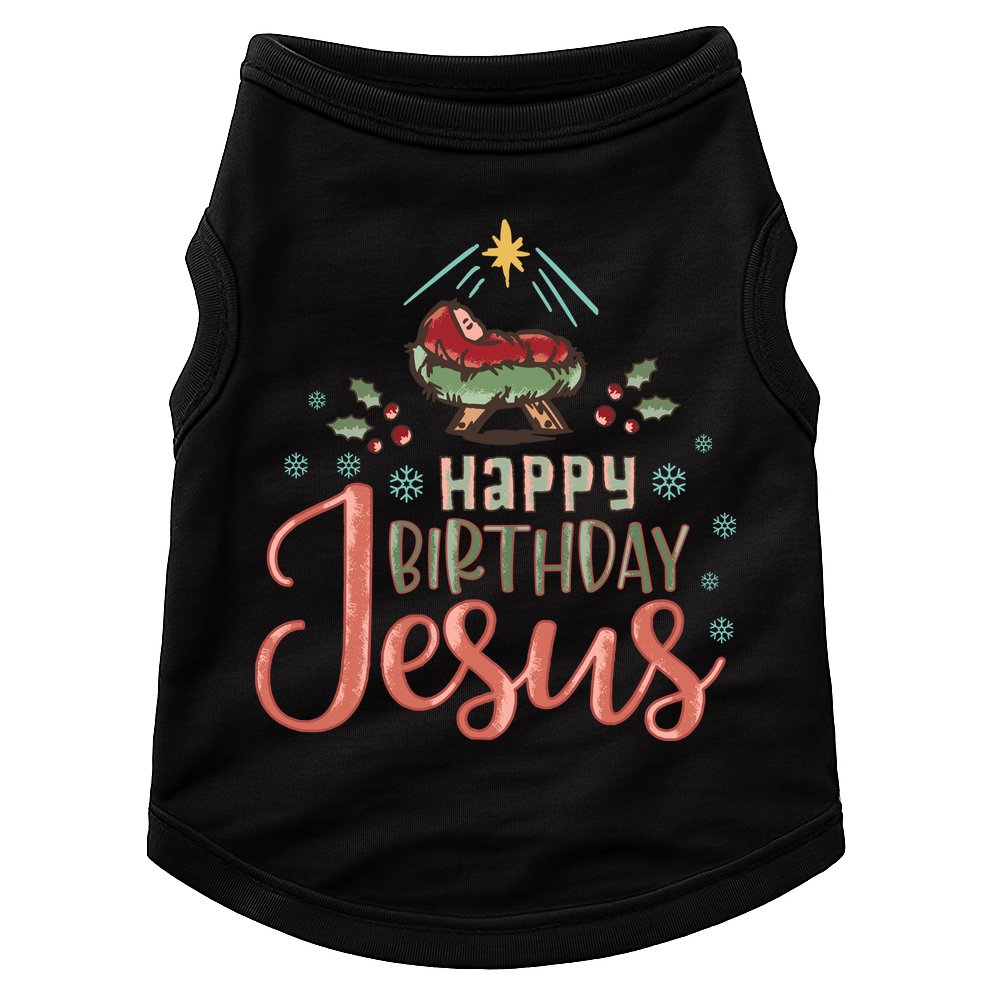 Happy Birthday Jesus Christ The Savior Is Born Christian Retro Christmas Doggie Tank