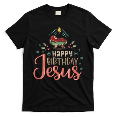 Happy Birthday Jesus Christ The Savior Is Born Christian Retro Christmas T-Shirt