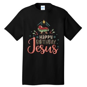 Happy Birthday Jesus Christ The Savior Is Born Christian Retro Christmas Tall T-Shirt