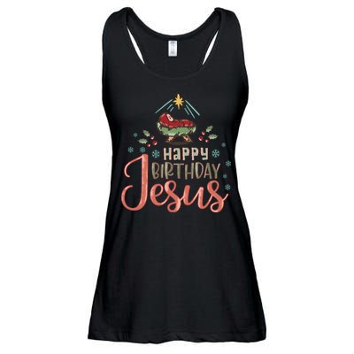 Happy Birthday Jesus Christ The Savior Is Born Christian Retro Christmas Ladies Essential Flowy Tank