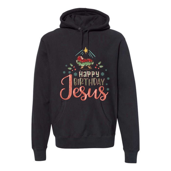 Happy Birthday Jesus Christ The Savior Is Born Christian Retro Christmas Premium Hoodie