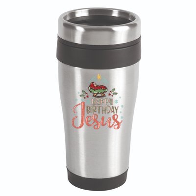 Happy Birthday Jesus Christ The Savior Is Born Christian Retro Christmas 16oz Travel Tumbler