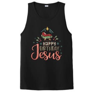 Happy Birthday Jesus Christ The Savior Is Born Christian Retro Christmas PosiCharge Competitor Tank