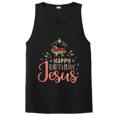 Happy Birthday Jesus Christ The Savior Is Born Christian Retro Christmas PosiCharge Competitor Tank