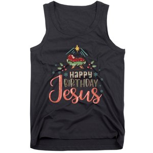 Happy Birthday Jesus Christ The Savior Is Born Christian Retro Christmas Tank Top