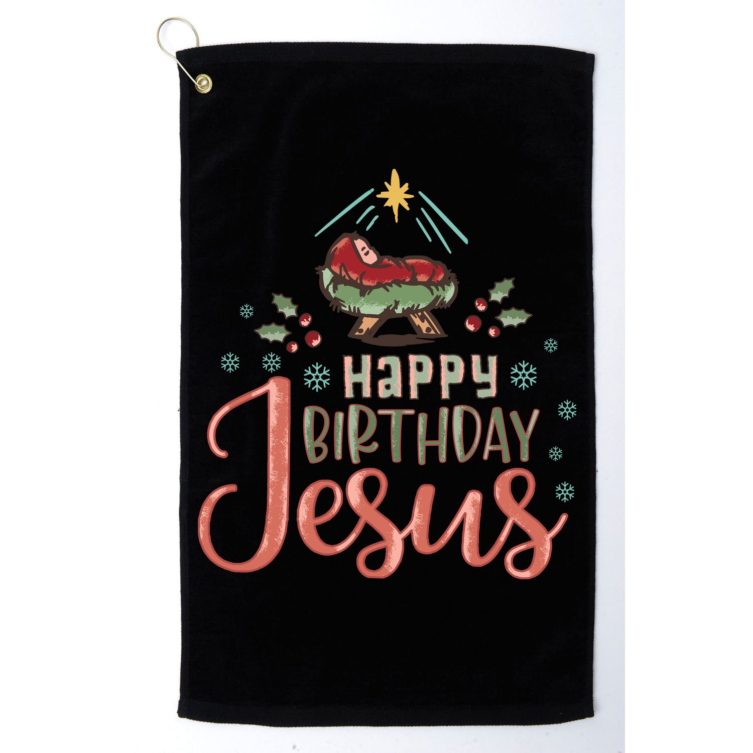 Happy Birthday Jesus Christ The Savior Is Born Christian Retro Christmas Golf Towel