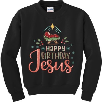 Happy Birthday Jesus Christ The Savior Is Born Christian Retro Christmas Kids Sweatshirt