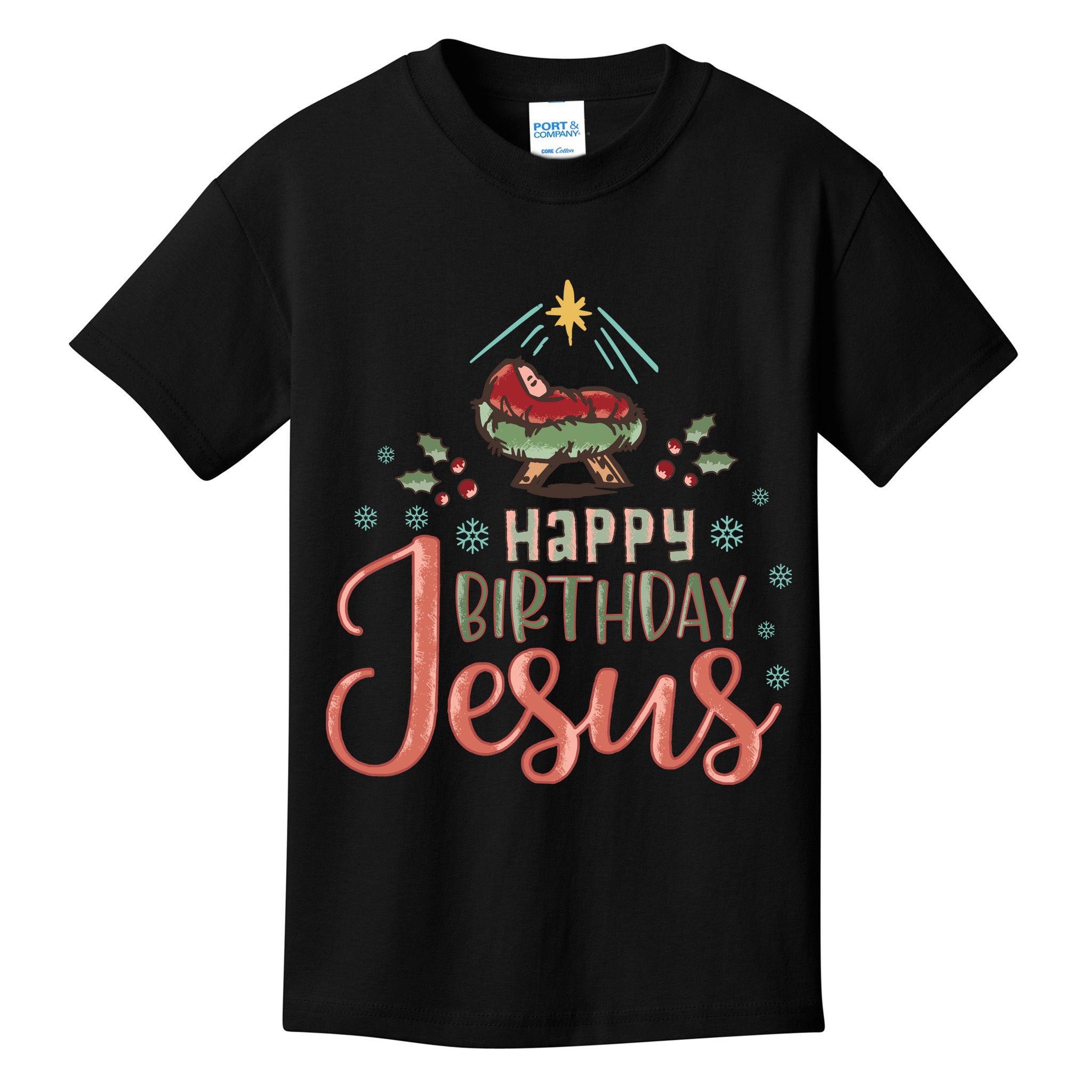 Happy Birthday Jesus Christ The Savior Is Born Christian Retro Christmas Kids T-Shirt