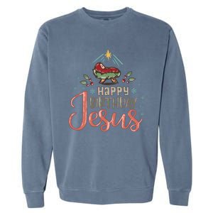 Happy Birthday Jesus Christ The Savior Is Born Christian Retro Christmas Garment-Dyed Sweatshirt