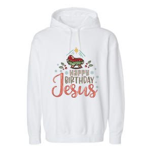 Happy Birthday Jesus Christ The Savior Is Born Christian Retro Christmas Garment-Dyed Fleece Hoodie