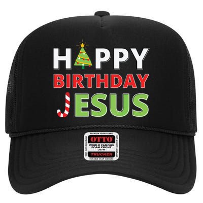 Happy Birthday Jesus Funny Christian Christmas High Crown Mesh Back Trucker Hat