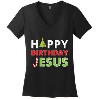 Happy Birthday Jesus Funny Christian Christmas Women's V-Neck T-Shirt