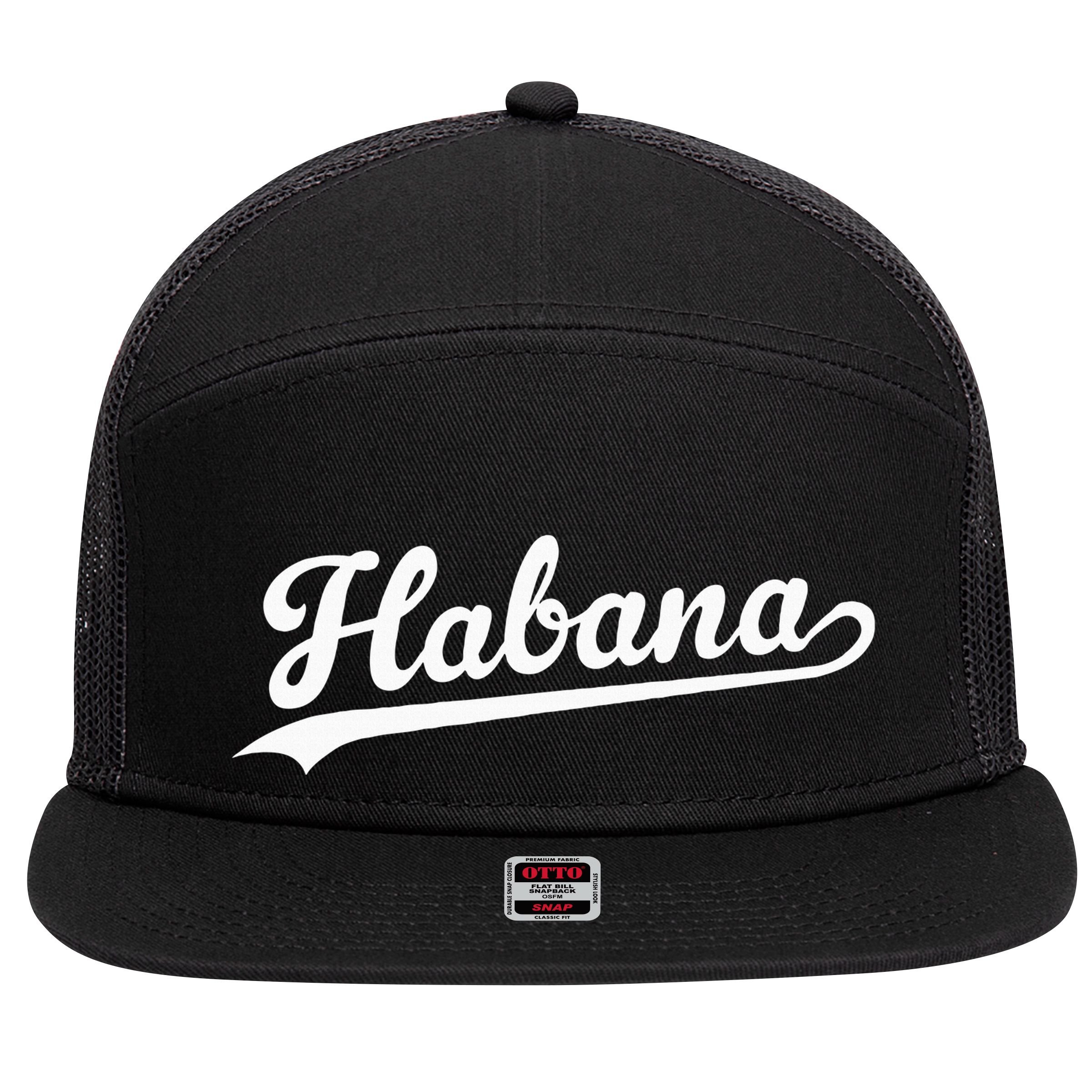 Habana Baseball Jersey Script Vintage Retro Style 7 Panel Mesh Trucker Snapback Hat