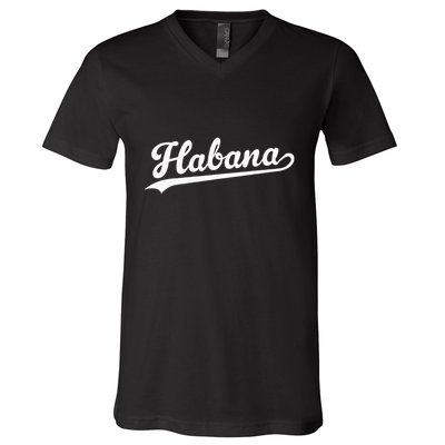 Habana Baseball Jersey Script Vintage Retro Style V-Neck T-Shirt