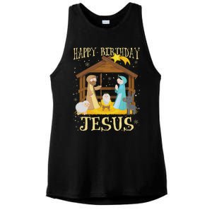 Happy Birthday Jesus Funny Christmas Nativity Christian Ladies PosiCharge Tri-Blend Wicking Tank