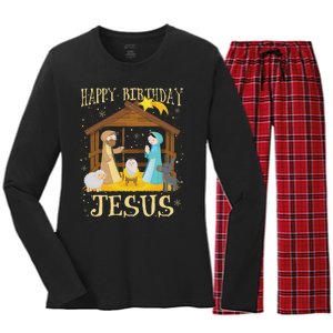 Happy Birthday Jesus Funny Christmas Nativity Christian Women's Long Sleeve Flannel Pajama Set 