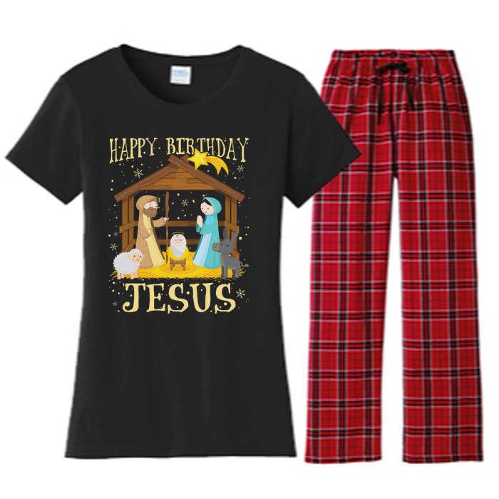 Happy Birthday Jesus Funny Christmas Nativity Christian Women's Flannel Pajama Set