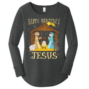 Happy Birthday Jesus Funny Christmas Nativity Christian Women's Perfect Tri Tunic Long Sleeve Shirt