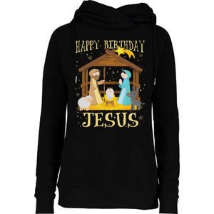 Happy Birthday Jesus Funny Christmas Nativity Christian Womens Funnel Neck Pullover Hood