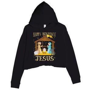 Happy Birthday Jesus Funny Christmas Nativity Christian Crop Fleece Hoodie