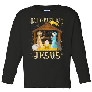 Happy Birthday Jesus Funny Christmas Nativity Christian Toddler Long Sleeve Shirt