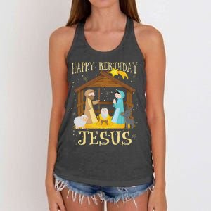 Happy Birthday Jesus Funny Christmas Nativity Christian Women's Knotted Racerback Tank