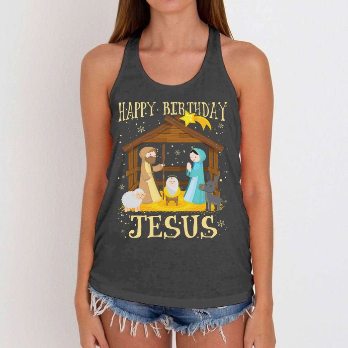 Happy Birthday Jesus Funny Christmas Nativity Christian Women's Knotted Racerback Tank