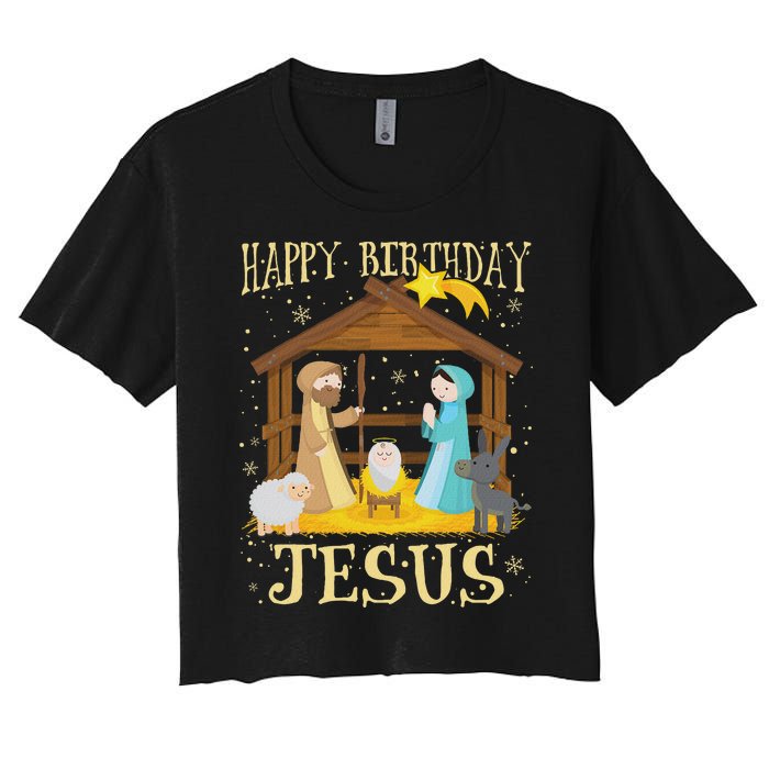 Happy Birthday Jesus Funny Christmas Nativity Christian Women's Crop Top Tee