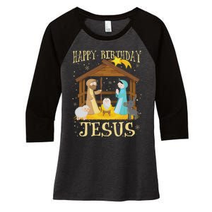 Happy Birthday Jesus Funny Christmas Nativity Christian Women's Tri-Blend 3/4-Sleeve Raglan Shirt