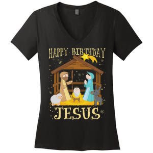 Happy Birthday Jesus Funny Christmas Nativity Christian Women's V-Neck T-Shirt