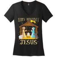 Happy Birthday Jesus Funny Christmas Nativity Christian Women's V-Neck T-Shirt