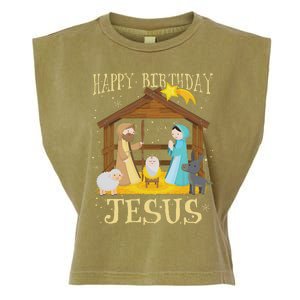 Happy Birthday Jesus Funny Christmas Nativity Christian Garment-Dyed Women's Muscle Tee