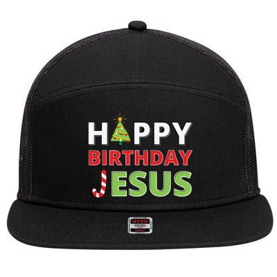 Happy Birthday Jesus Funny Christian Christmas 7 Panel Mesh Trucker Snapback Hat