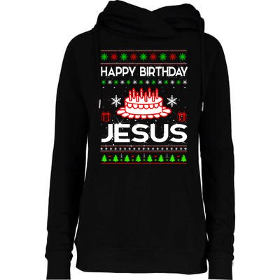 Happy Birthday Jesus Ugly Christmas Womens Funnel Neck Pullover Hood